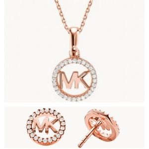 NEW Michael Kors Crystal Logo Necklace and Earrings Set
